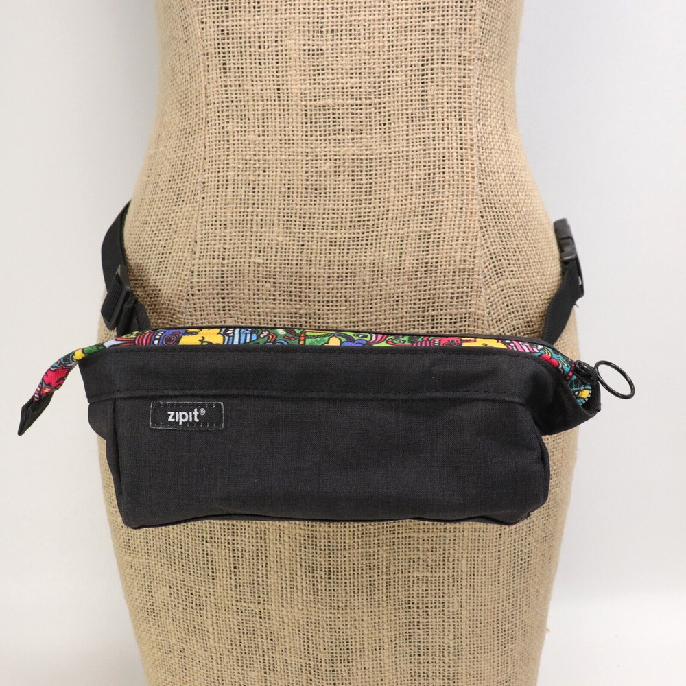 Zipit Fanny Pack Pencil Case Handbag Unisex Black Nylon Graffiti Pouch Purse